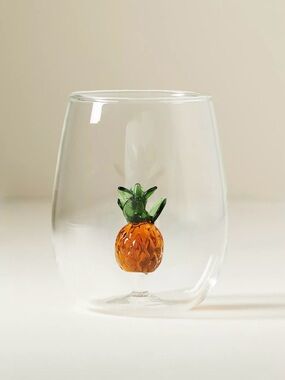 NEW Anthropologie Cheerie Icon Stemless Wine Glass, Pineapple